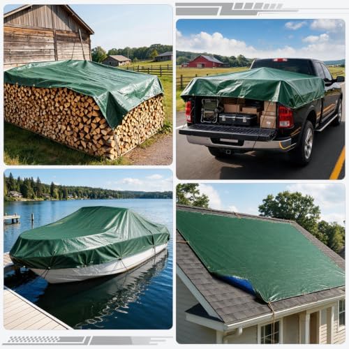 Kesfitt 16 Mil Heavy Duty Waterproof Tarp, 10x20 FT, Dark Green & Blue - Image 5