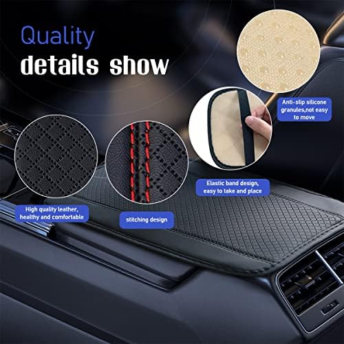 Ziciner Leather Car Center Console Armrest Pad, PU Waterproof Auto Seat Box Cover Protector, Hand Rest Cushion Protection Pad, Vehicles Interior Accessories Universal for Car,SUV (Black & Red A) - Image 3