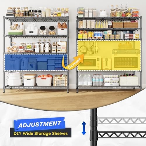 DurayLoly 45"W Heavy Duty 5-Tier 1000LBS Storage Shelves, Adjustable, Black - Image 6