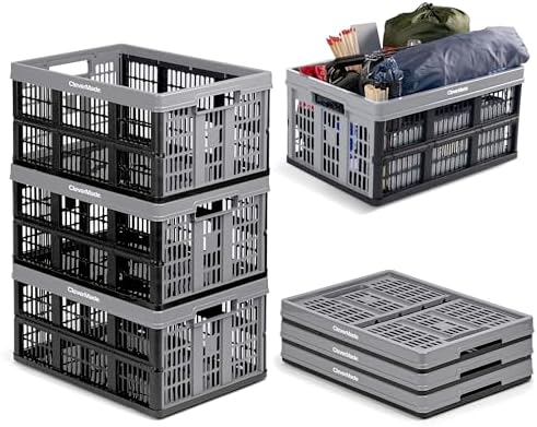 CleverMade Collapsible Utility Crate (Recycled) - 45L - Stone (3PK) by CleverMade