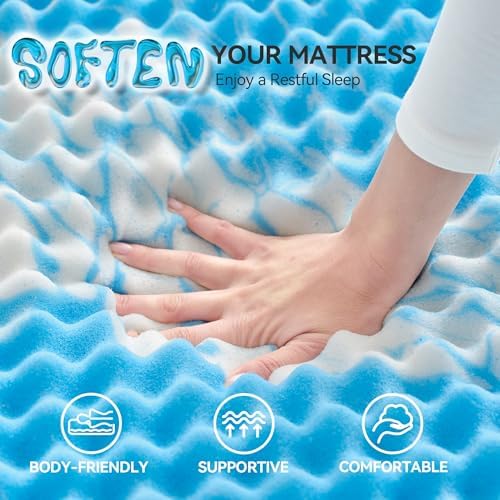 SINWEEK 3 Inch Egg Crate Memory Foam Mattress Topper Queen Size, Soft Mattress Pad for Back Pain Relief, Bed Topper, CertiPUR-US Certified, Blue - Image 5