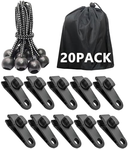 Tarp Clips Heavy Duty Lock Grip, 20 Pack Tarp Clamps Bungee Cord Clip, Fit for Tent Awnings Caravan Canopies Car Cover Swimming Pool Cover Fasteners Clips by LUYADIN