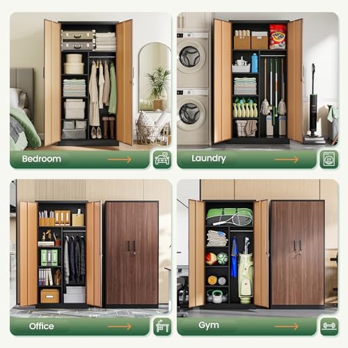 Letaya Metal Storage Cabinets,72'' Employee Lockers Steel Wardrobe with Lock Door for Office,Home,School,Gym,Fire Department,Hotel(Wood Grain Color) - Image 4