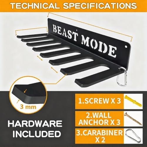 Gym Home Rack 8 Hook Heavy-Duty Wall-mounted Organizer Multi-Purpose Workout Gear Wall Hanger Storage for Resistance Bands Jump Ropes Lifting Belt Fitness Bands Barbells Carabiners Included - Image 4