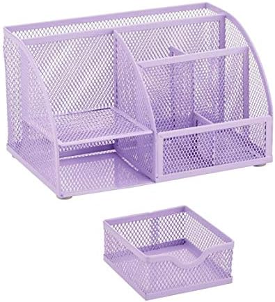 Annova Mesh Desk Organizer Office with 7 Compartments + Drawer/Desk Tidy Candy/Pen Holder/Multifunctional Organizer (Light Purple) - Image 6