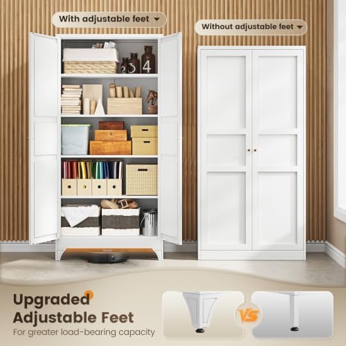 Yizosh Metal Storage Cabinet Kitchen Pantry Cabinet 4 Adjustable Shelves Kitchen Pantry Cabinet for Livingroom Pantry Bathroom Kitchen 75.6" H x 35.6" W x 17.7" D White - Image 6