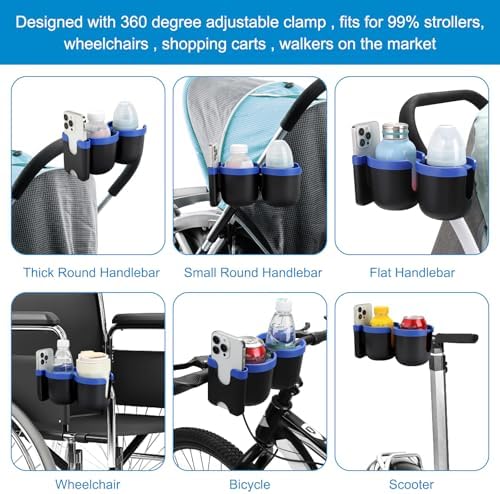 Accmor Stroller Cup Holder with Phone Holder, Bike Cup Holder, Walker Scooter Wheelchair Cup Holder Attachment, Universal Cup Holder for Uppababy Graco Strollers - Image 6