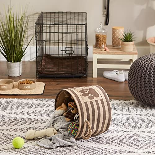 Bone Dry Pet Storage Collection Striped Paw Patch Bin, Small Round, Brown - Image 5