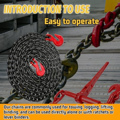 Tow Chain, 12 FT 1/4" Chain, G80 Trailer Safety Chain with G70 Hooks, Wll 3300 LBS Heavy Duty Chain for Trailer Truck Tie Down Binding Equipment(Oiled Black) - Image 6