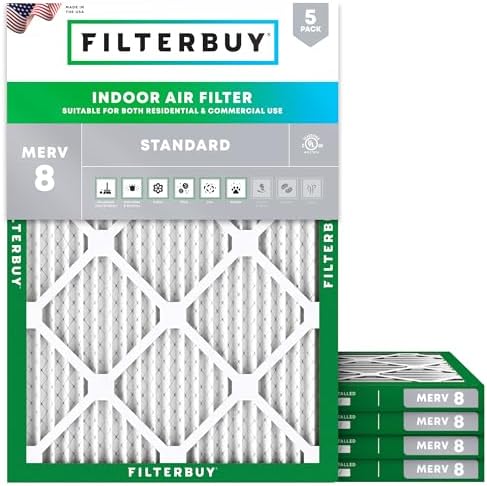 Filterbuy 17x22x1 Air Filter MERV 8 Dust & Allergy Defense (5-Pack) by Filterbuy