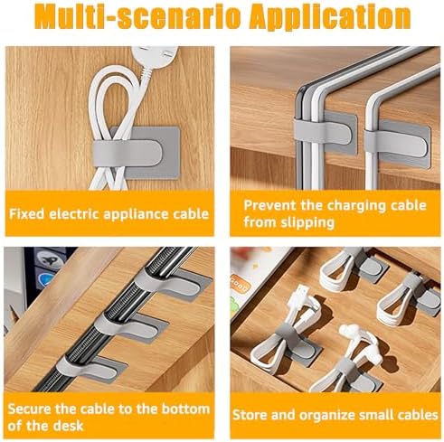 80PCS Hook and Loop Cable Straps, Cable Management Under Desk, Adhesive Cable Ties, Reusable Wire Organizers for Cords, Cords Management, Computer Accessories for Desk, Home Office Essentials, Gray - Image 6