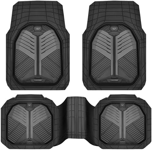 CAR PASS Heavy Duty Rubber Car Mats, Deep-Dish Car Floor Mats All Weather, Universal Two-Tone Trim-to-Fit for SUVs Trucks Sedans, Waterproof Anti-Slip, 3 Pieces V12 Black and Charcoal by CARPASS