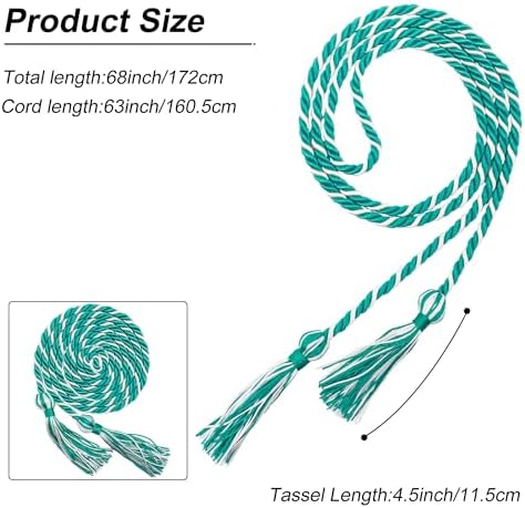 GraduationMall Graduation Honor Cord 68" TurquoiseWhite - Image 4