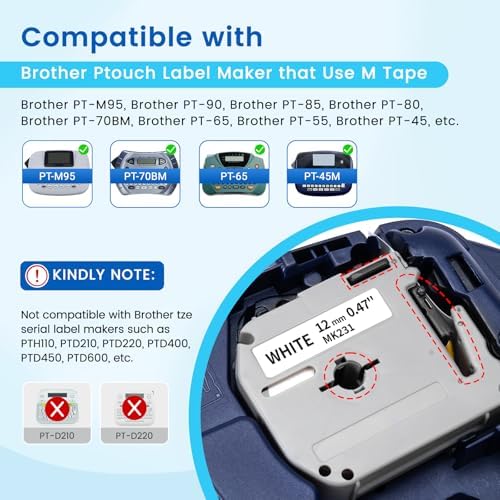 Labelife M-K231 Replace for M-K231s Brother M Tape 12mm 0.47 White P Touch - Image 2