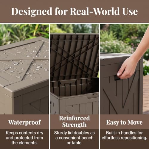 32 Gallon Waterproof Resin Storage Deck Box, Light Coffee - Image 4