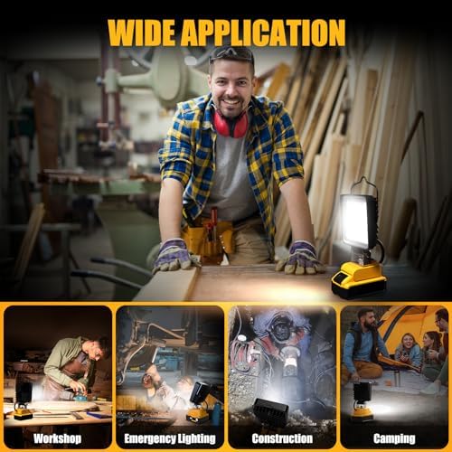 2 Pcs Cordless LED Work Light for Dewalt 20v Max Battery, 112W 11200LM Battery Light for Dewalt 20v Tools, Portable Outdoors Flood Lighting with USB & Type-C Charging Port, Low Voltage Protection - Image 6