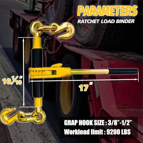Ratchet Chain Binders 3/8" - 1/2" (2 Pack) | Adjustable Load Binder with 2 Grab Hooks for G70 Transport Chain | 9,200 Lbs Safe Working Load - Image 5
