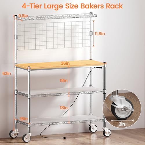 Bakers Rack with Power Outlet & Storage,36In Microwave Stand Kitchen Cart - Image 2