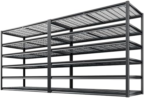 REIBII 3500LBS Garage Shelving, Adjustable Storage Shelves Heavy Duty, 6 Tier Heavy Duty Shelving, Metal Shelving Unit for Warehouse, Basement, Industrial, 55" W x 26" D x 84" H, Black, 2 Pack by REIBII