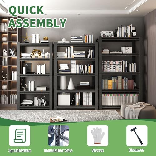78" H Garage Shelves, Garage Shelving Heavy Duty, 3000Lbs 5 Tier Adjustable Garage Storage Shelves Suitable for Warehouse, Basement, Workshop,Require Assembly, 18" D*48" W *78" H(Black) - Image 6