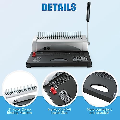 FLKQC 21 Hole Comb Binding Machine with 100PCS 3/8'' Plastic Comb Spines - Image 3