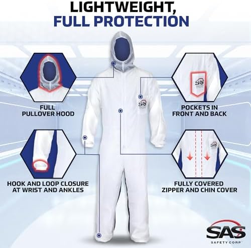 SAS Safety 6939 Moon suit Nylon Cotton Coverall, Extra Large, White - Image 4