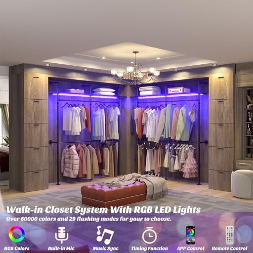 Aheaplus Industrial Pipe Clothing Rack, 79.7'' Closet System with LED Light - Image 2