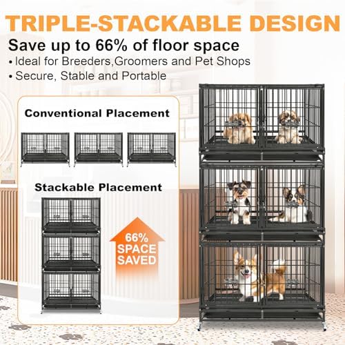 Homey Pet 2 Pack Three Tiers 43" Stackable Heavy Duty Double Dog Crate Bank - Image 2
