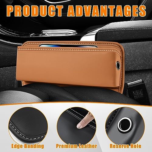 Ziciner Car Seat Gap Organizer, Premium Leather Auto Seat Storage Box, Vehicle Adjustable Front Seat Gap Filler, Car Seat Side Pocket Organizer for Phones, Glasses, Keys, Money, Cards (Khaki) - Image 3