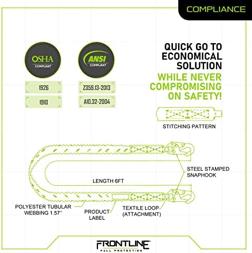 FRONTLINE FALL PROTECTION Internal 6' Shock Absorbing Single Leg Lanyard | ANSI & OSHA Compliant - Image 5