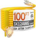 100 FT 12 Gauge Heavy Duty Extension Cord with Multiple Outlets by Deeklify