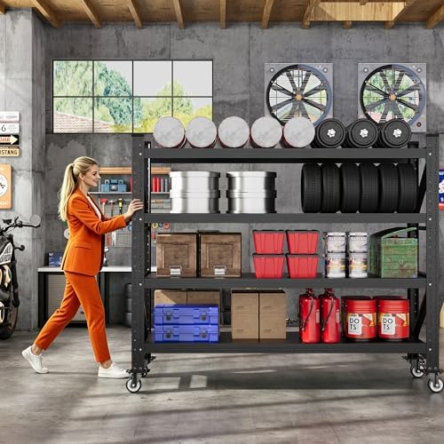 55.1” Wide Heavy Duty Metal Garage Shelving, Steel Shelf with Wheels - Image 6