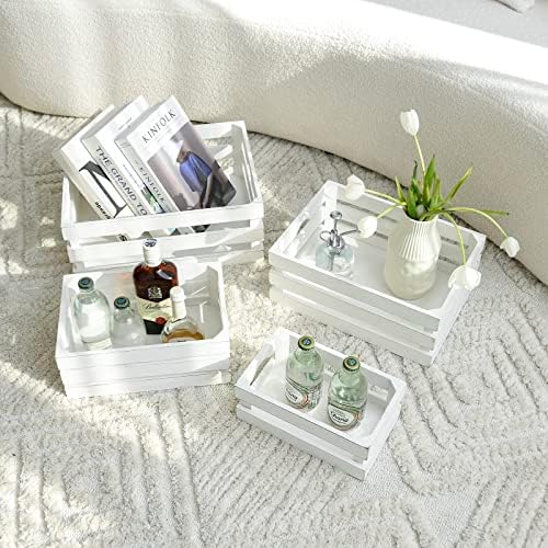 Set of 4 Large Wooden Crates Decorative, Whitewashed Nesting Wooden Crates for Display Rustic, Farmhouse Wooden Storage Container Boxes Made from 100% Wood - Image 3