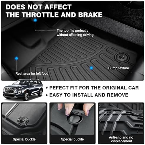 Powerty Floor Mats for 2020-2024 2025 Hyundai Palisade All Weather 3D TPE Anti-Slip Car Liners for 1st & 2nd & 3rd Row Accessories - Image 4
