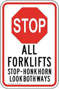 ComplianceSigns.com Stop All Forklifts Stop - Honk Horn Look Both Ways Reflective Sign, 18x12 inch with Center Holes on 80 mil Aluminum for Machinery, American Made Safety Signs for the Workplace by ComplianceSigns