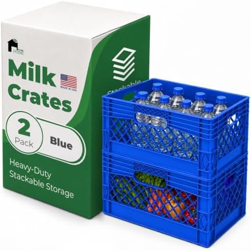 EconoHome Milk Crate - Stackable Storage Crate with Built-In Handles - Heavy Duty Plastic Material - Ventilated Organizer Bin for Garage, Pantry, Classroom, Office & Moving - Blue, 19x13x11, 2-Pack by EconoHome