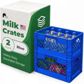 EconoHome Milk Crate - Stackable Storage Crate with Built-In Handles - Heavy Duty Plastic Material - Ventilated Organizer Bin for Garage, Pantry, Classroom, Office & Moving - Blue, 19x13x11, 2-Pack by EconoHome
