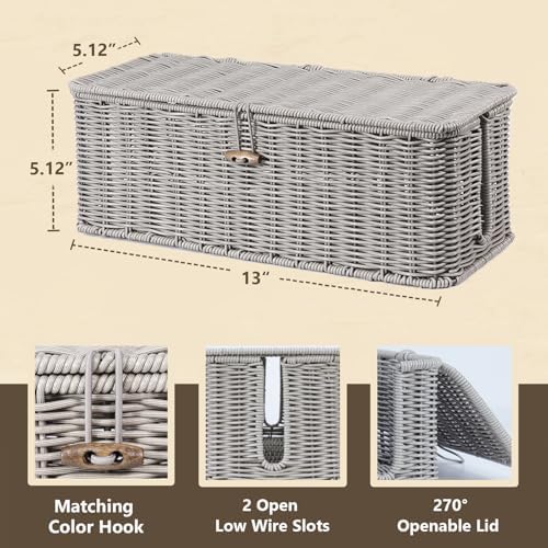 Cable Management Box, Cord Organizer with Lid & Cable Ties - Gray, M - Image 2