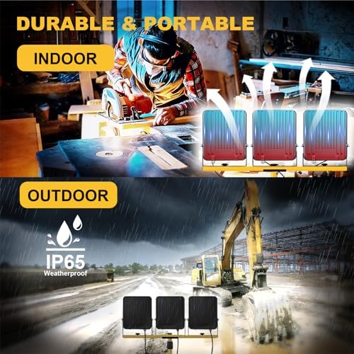 50000Lumen LED Work Lights with Stand - 3 Head Portable Work Light with IP65 Waterproof, Adjustable Stand, 16ft Cord for Construction Sites, Garage, Warehouse Lighting - Indoor Outdoor - Image 5