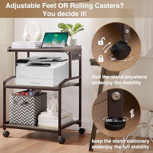 Lauren&Harold 34'' Printer Stand with Power Outlets & USB Ports Grey/Bronze - Image 5