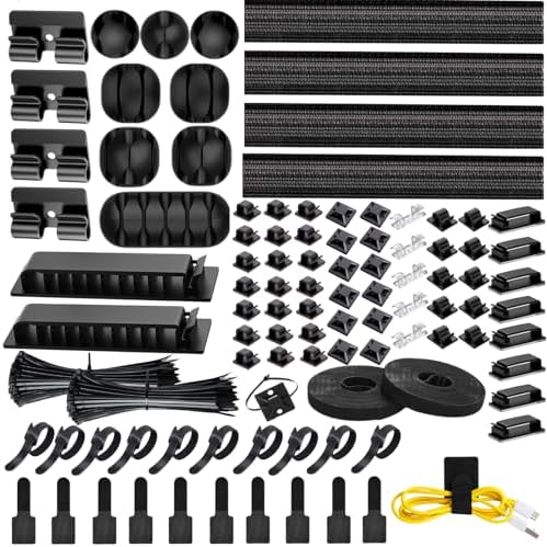 [313Pcs] Cable Management Kit, Reusable Computer Desk Cord Organizer, Black by Topavatop