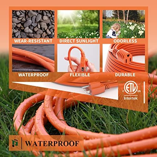 Outdoor Extension Cord 10 FT | 16/3 Gauge Heavy Duty 3 Prong Extension Cord, 13A 1625W SJTW, ETL Listed, Great for Garden and Home, Orange - Image 5
