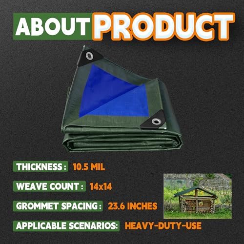 RAINDEWAY 10x12 Feet Tarps Heavy Duty Waterproof 10.5 Mil Outdoor Poly Tarp - Image 5