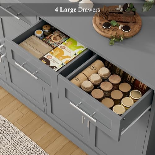 HOSTACK 60" W Sideboard Buffet Cabinet with Storage, Kitchen Cabinet, Gray - Image 6