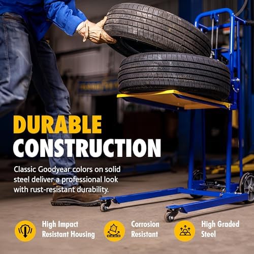 Goodyear Material Lift Winch Stacker, Pallet Truck Dolly, 330 Lbs 40" Max Lift w/ 8" Wheels, Swivel Casters [Patented] - Image 6
