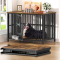 Easycom Foldable Dog Crate Furniture for Large Dogs 35-60 lb, Rustic Brown by EasyCom