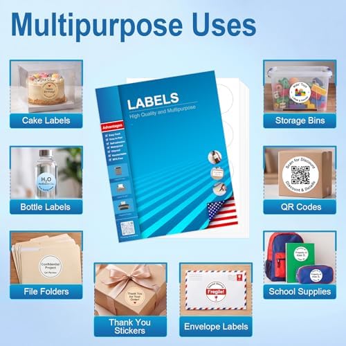 Circle Labels, 2" Diameter High Visibility Round Labels,Round Sticker Labels for Laser&Inkjet Printers,25 Sheets,300 Total Adhesive Labels for Price Tags,QR Codes,Business Logos,Pony Packaging HB-C012 - Image 4