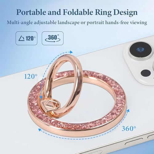 Magnetic Phone Ring for MagSafe Grip [Super Magnet] Gold Twinkle Design Ring Holder Stand, magsafe pop Socket (Rose Gold) - Image 2