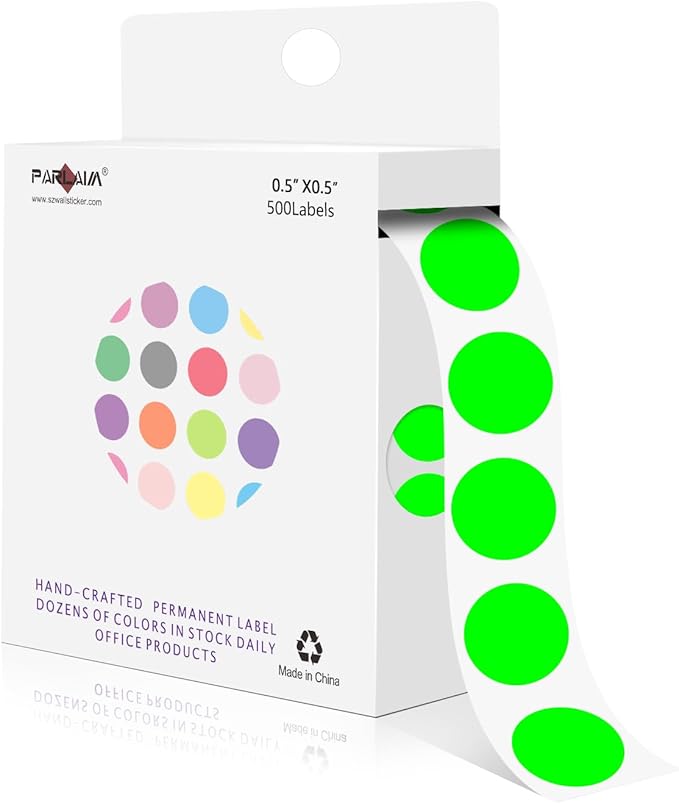 PARLAIM 1/2 Inch Round Adhesive Color-Code Dot Stickers, 500 Stickers Inventory by PARLAIM