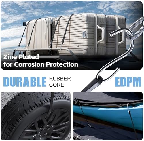 KJE 20Pack (10'', 15", 21", 31") Rubber Bungee Cords with S Hooks - Heavy Duty Black Bungee Straps, EPDM - Load 180 lbs, Outdoor Tie Downs, Securing Tarps & Canvases & Cargo in Cold Hot Climates - Image 6